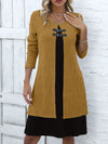 Contrast-color Sweater Dress With Buckle Design Fashion Round-neck Long-sleeved A-line Dresses Fall Wainter Women&#39;s Clothing