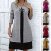 Contrast-color Sweater Dress With Buckle Design Fashion Round-neck Long-sleeved A-line Dresses Fall Wainter Women&#39;s Clothing