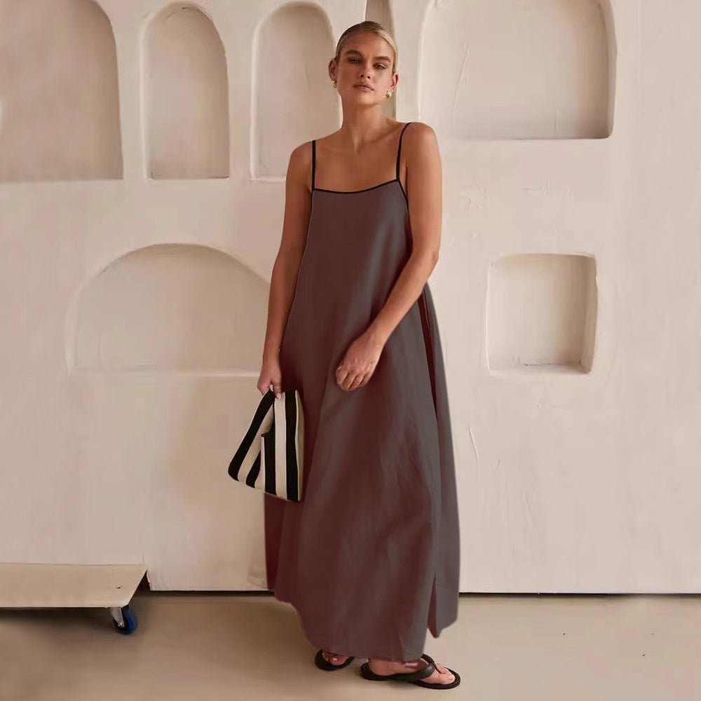 Cynthia - Long Cotton and Linen Dress Summer Fashion Contrast-color