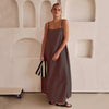 Cynthia - Long Cotton and Linen Dress Summer Fashion Contrast-color