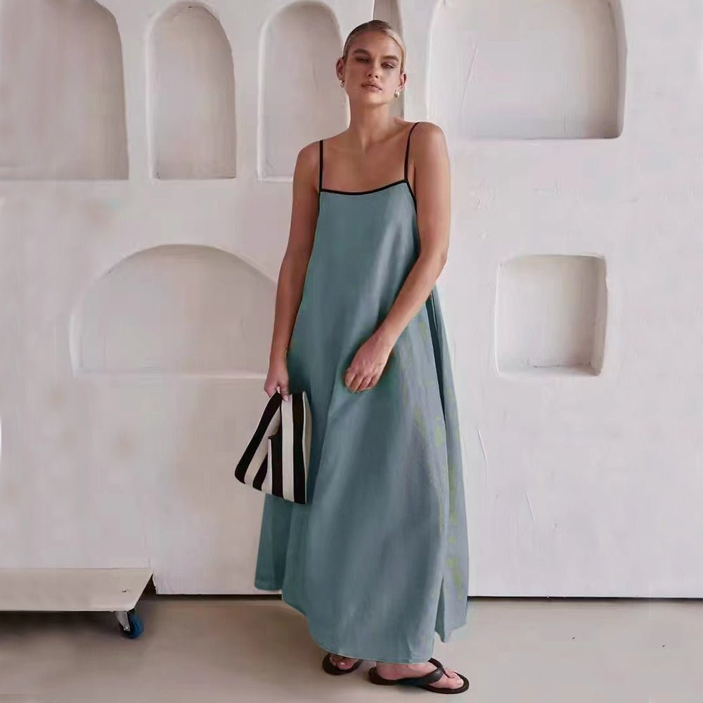 Cynthia - Long Cotton and Linen Dress Summer Fashion Contrast-color
