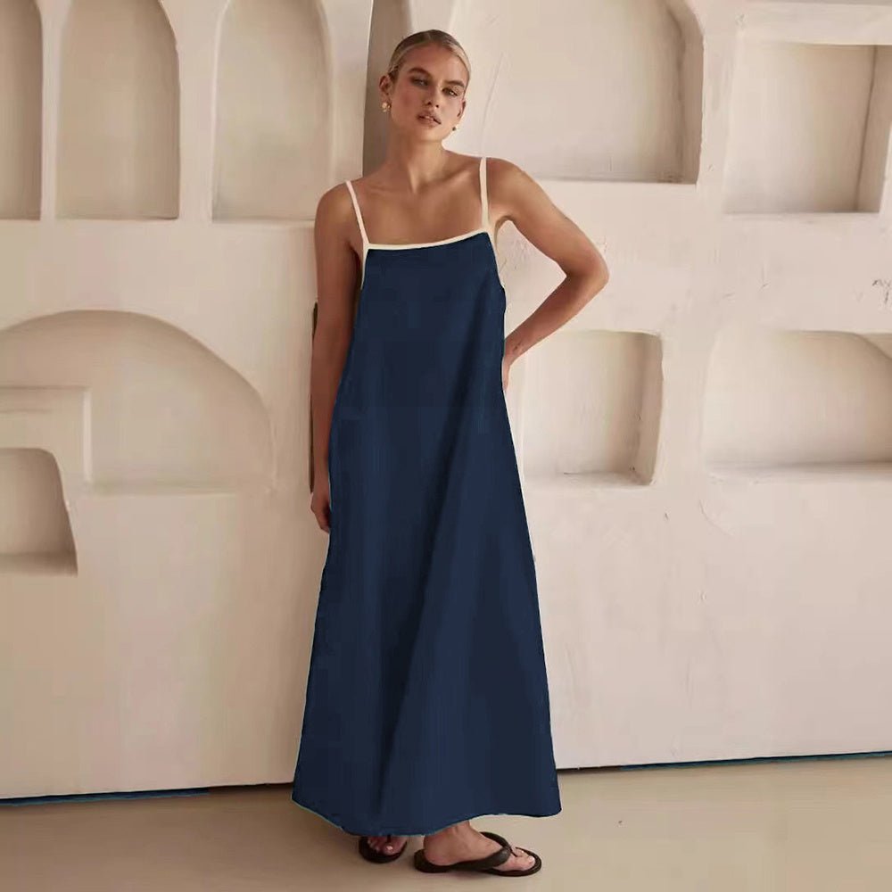 Cynthia - Long Cotton and Linen Dress Summer Fashion Contrast-color