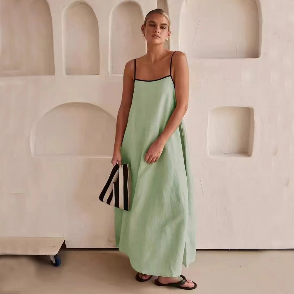 Cynthia - Long Cotton and Linen Dress Summer Fashion Contrast-color