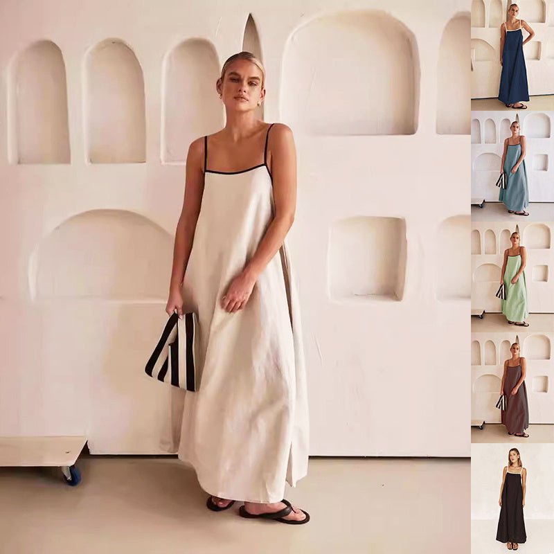 Cynthia - Long Cotton and Linen Dress Summer Fashion Contrast-color