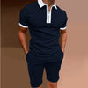 Printed Slim-fit Zipper Lapel Pullover Men&#39;s Polo Shirt Suit