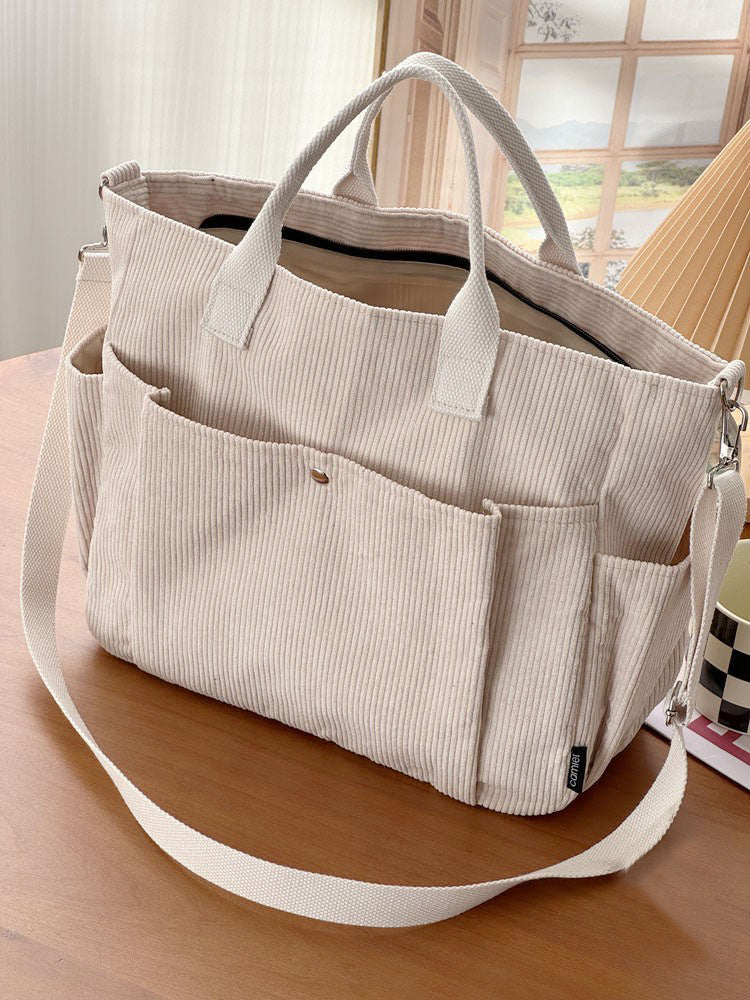 Thick Corduroy Shoulder Bags Simple All-match Commute Totes