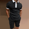 Printed Slim-fit Zipper Lapel Pullover Men&#39;s Polo Shirt Suit