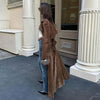 Double Breasted Lapel Shift Coat With Belt Fashion Vintage Suede Long Coat Winter Outwear Women&#39;s Clothing