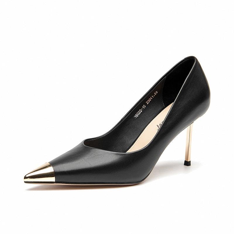 Delores - Pointed Toe Pumps in Golden Metal - Jimi Brothers 