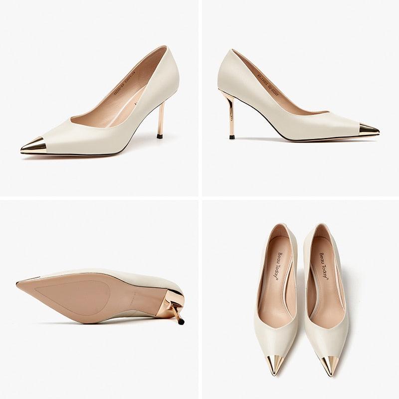 Delores - Pointed Toe Pumps in Golden Metal - Jimi Brothers 