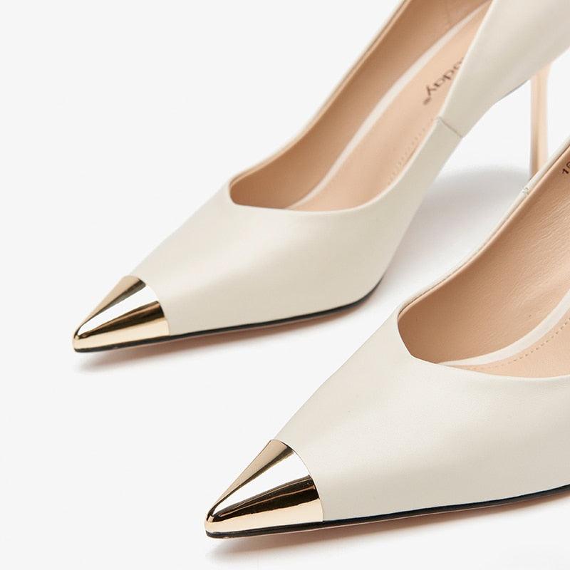 Delores - Pointed Toe Pumps in Golden Metal - Jimi Brothers 