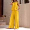 WOMEN&#39;S TWO PIECES SUIT WITH SLEEVELESS TANK TOP AND WIDE-LEG PANTS