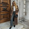 Double Breasted Lapel Shift Coat With Belt Fashion Vintage Suede Long Coat Winter Outwear Women&#39;s Clothing