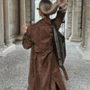 Double Breasted Lapel Shift Coat With Belt Fashion Vintage Suede Long Coat Winter Outwear Women&#39;s Clothing