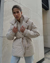 Winter Lapel Waisted Cotton Coat Fashion Solid Color Slim Overcoat Womens Clothing