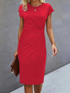 Women&#39;s Casual Tight Front Knot Round Neck Mid-length Dress