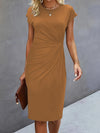 Women&#39;s Casual Tight Front Knot Round Neck Mid-length Dress