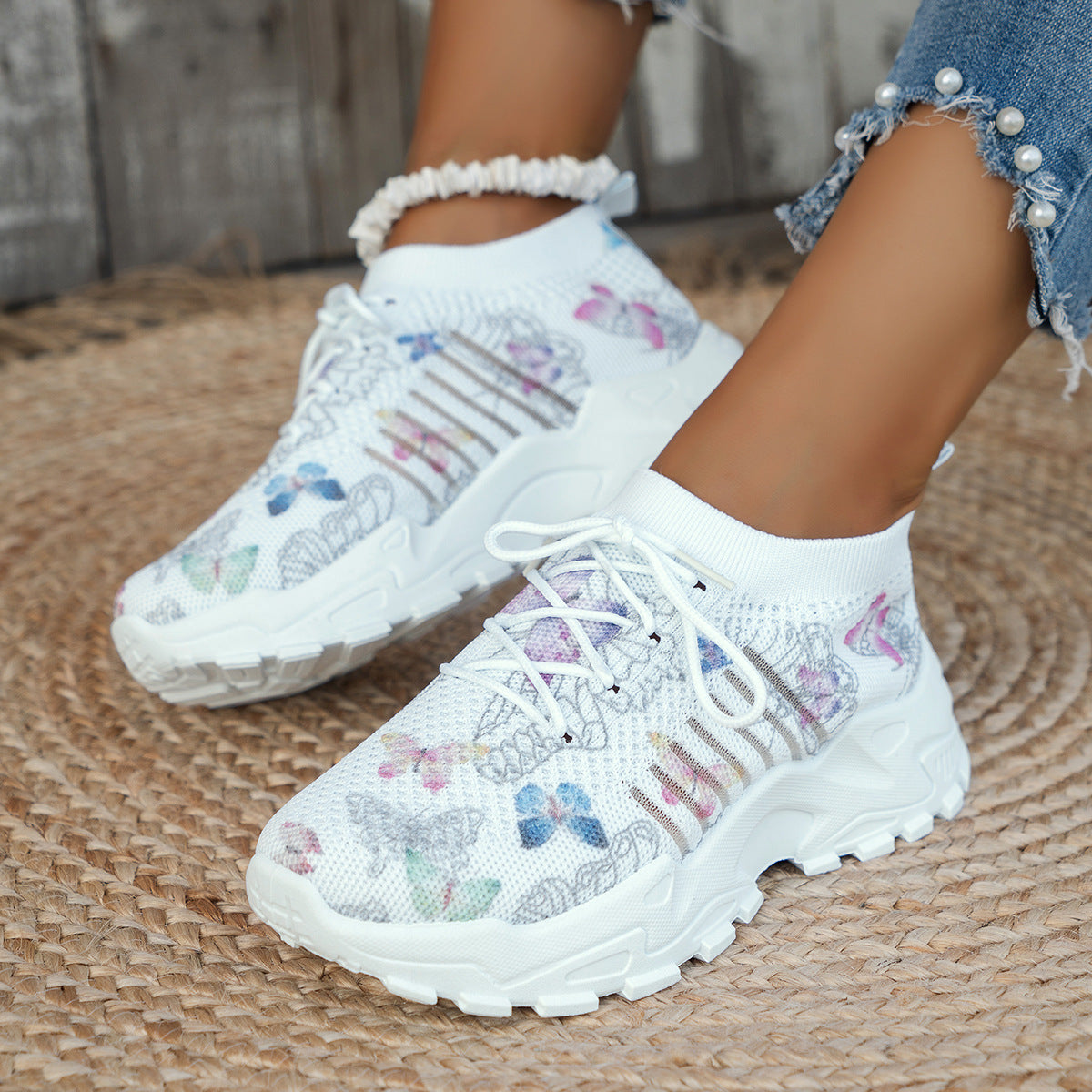 Butterfly Print Sneakers Women's