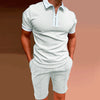 Printed Slim-fit Zipper Lapel Pullover Men&#39;s Polo Shirt Suit