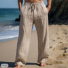 Men&#39;s Linen Drawstring Elastic Waist Straight Striped Comfortable Breathable Casual Pants