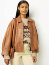Elegant Brown profile PU Leather jacket For Women