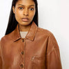 Elegant Brown profile PU Leather jacket For Women