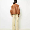 Elegant Brown profile PU Leather jacket For Women