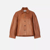 Elegant Brown profile PU Leather jacket For Women