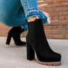 Round-toe suede Ankle Boots Solid Print Thick Square High Heel