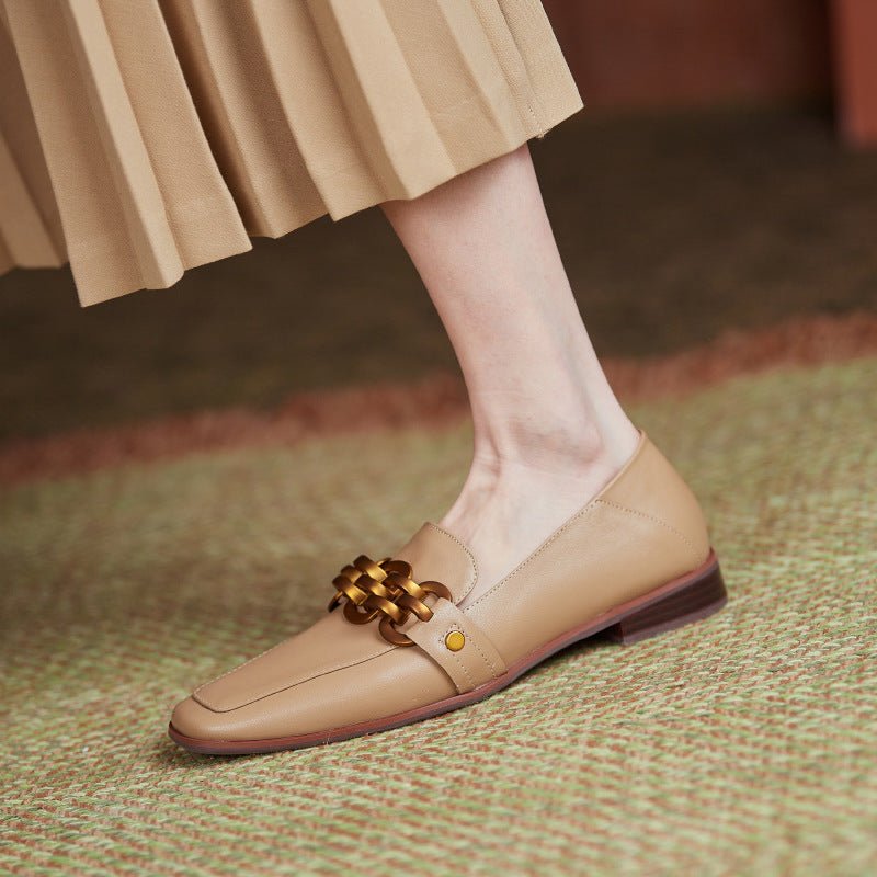 Flat Shoes With Square Toe Metal Buckle