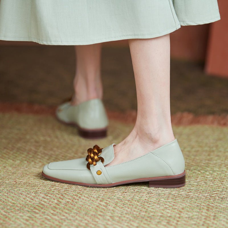 Flat Shoes With Square Toe Metal Buckle