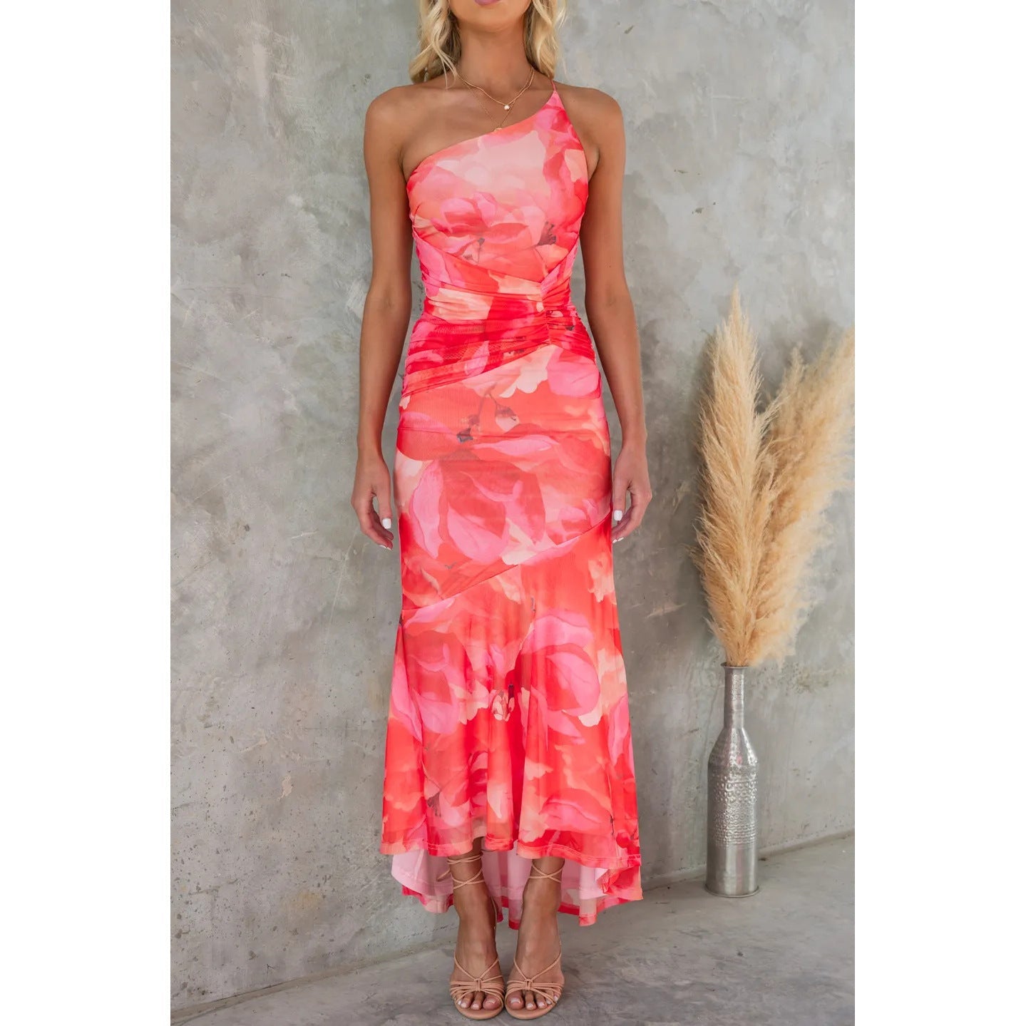 Fleur - Flowers Print One-shoulder Dress Summer