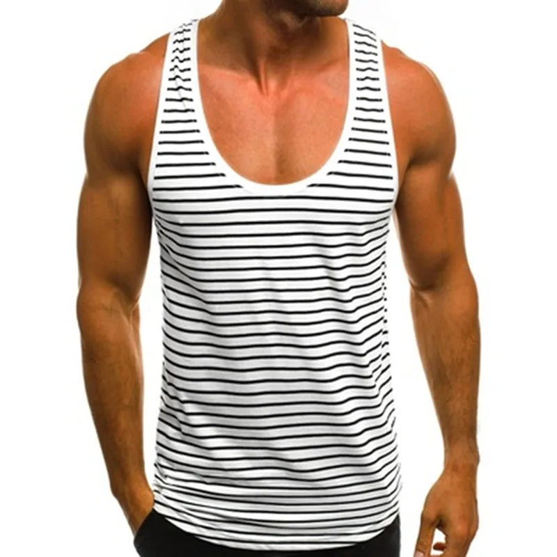 Men's Striped Sleeveless O Neck Tank Tops