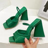 Kim - Satin Peep Toe Mule with Sculpted Block Heel - Jimi Brothers 