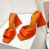 Kim - Satin Peep Toe Mule with Sculpted Block Heel - Jimi Brothers 