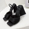 Kim - Satin Peep Toe Mule with Sculpted Block Heel - Jimi Brothers 