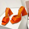 Kim - Satin Peep Toe Mule with Sculpted Block Heel - Jimi Brothers 