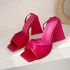 Kim - Satin Peep Toe Mule with Sculpted Block Heel - Jimi Brothers 