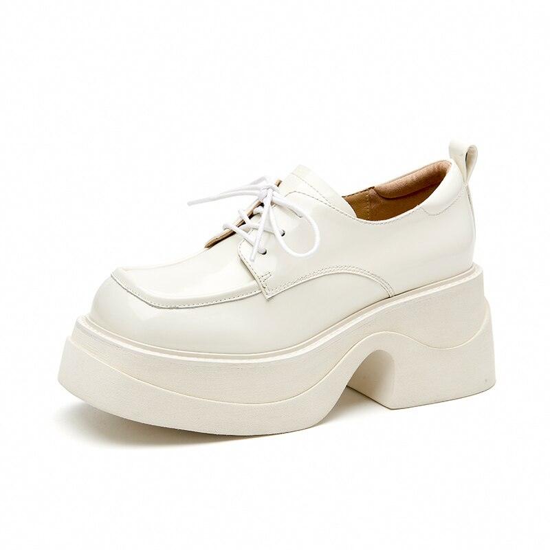 Leia - Leather Lace-up Platform Oxford Shoes with Square Toe - Jimi Brothers 