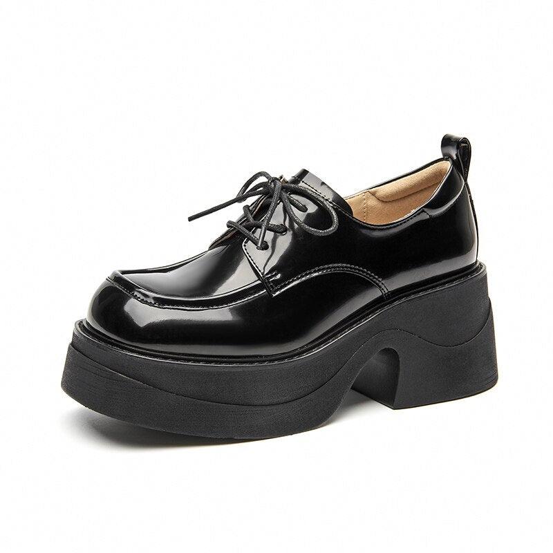 Leia - Leather Lace-up Platform Oxford Shoes with Square Toe - Jimi Brothers 