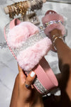 Luxury Designer Women Fur Rhinestone Slippers - Jimi Brothers 