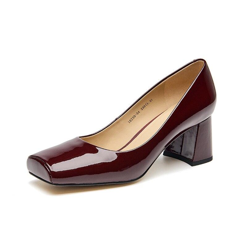 Margaret - Patent Leather Square Toe Block Heeled Pumps for Women - Jimi Brothers 