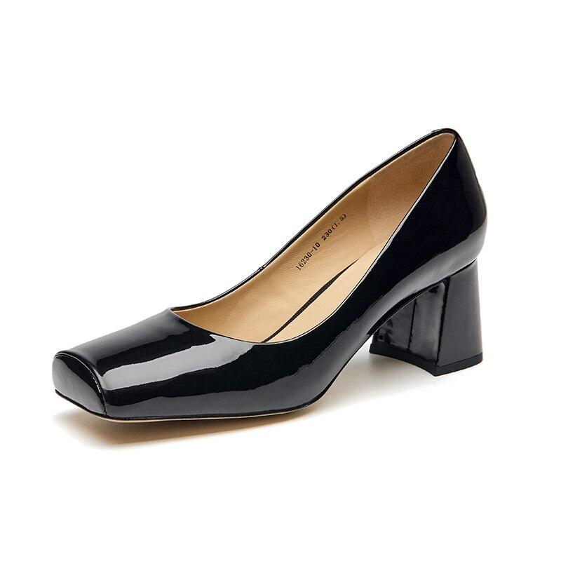 Margaret - Patent Leather Square Toe Block Heeled Pumps for Women - Jimi Brothers 