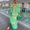 Marina - Printed Pullover Long Sleeve V-Neck Swing Loose Long Dress