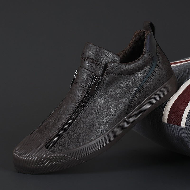 Men's Microfiber Leather Vulcanized Shoes Double Zipper
