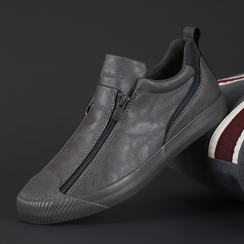 Men's Microfiber Leather Vulcanized Shoes Double Zipper