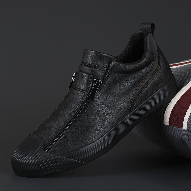 Men's Microfiber Leather Vulcanized Shoes Double Zipper