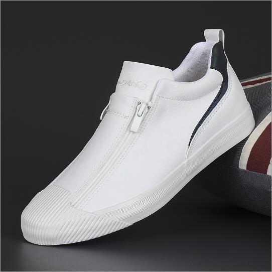 Men's Microfiber Leather Vulcanized Shoes Double Zipper