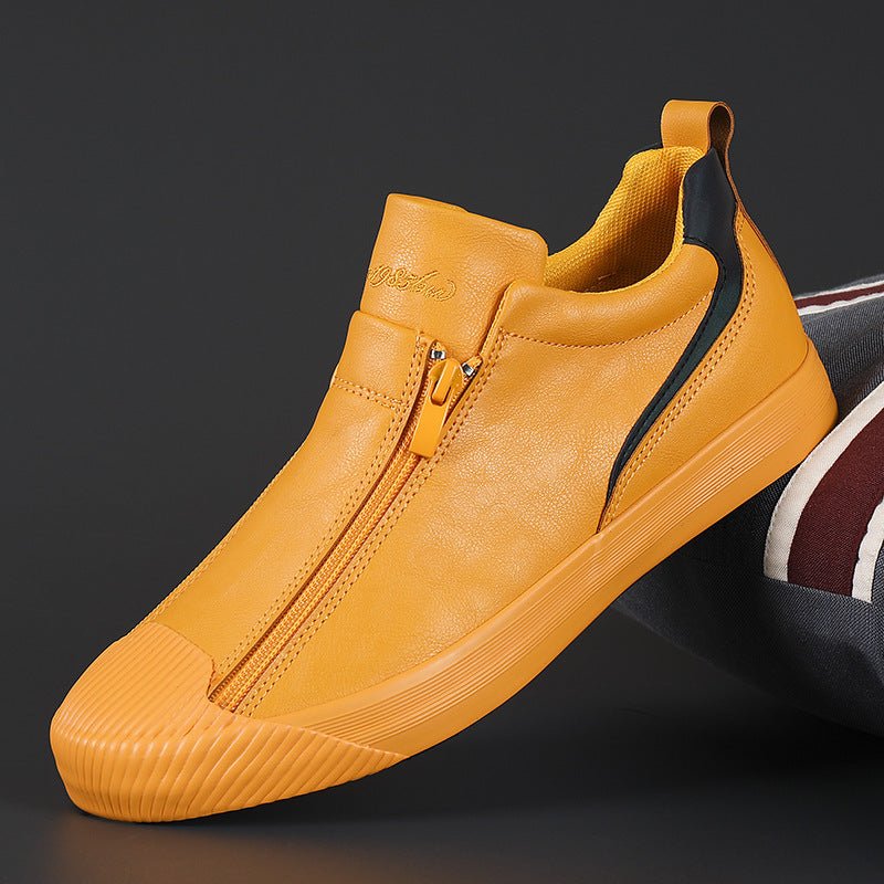 Men's Microfiber Leather Vulcanized Shoes Double Zipper