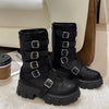 Metal Buckle Platform Middle Boots